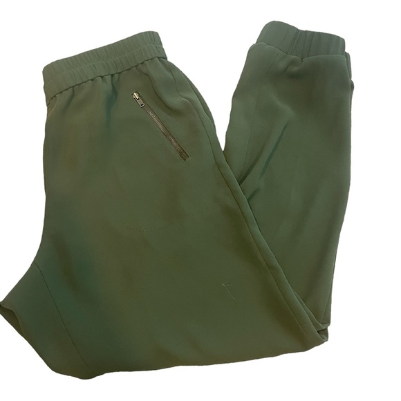 J. Crew Size 6 Olive Green Woven Knit Jogger Trousers Front Pockets With Zippers